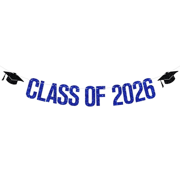 Class of 2026 Banner, Congrats Grad/Congratulations, Mastered It/You Did It, High School College Graduation Party Decorations Supplies Blue Glitter