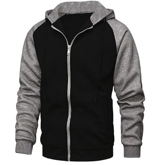 Jinda Men's Zip Up Hoodie Soft Reglan Long Sleeve Hoody Full Zip Fleece Lined Top Thermal Slim Fit Hooded Sweatshirt Black 40