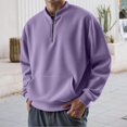 thumbnail image 3 of Men's Half Zip Pullover Hoodie, Casual Sports Sweatshirt, Loose Fit Unisex Fleece Top for Streetwear, Christmas, Fall Winter, Gym and Weekend Comfort Wear,Purple,XL, 3 of 5