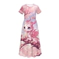 thumbnail image 5 of Uourmeti Pink Cartoon Dragon Print Girls Maxi Summer Dress with Pocket Short Sleeve Spring Boho Long Sundress Casual School for Kids, Size 13-14 Years, 5 of 7