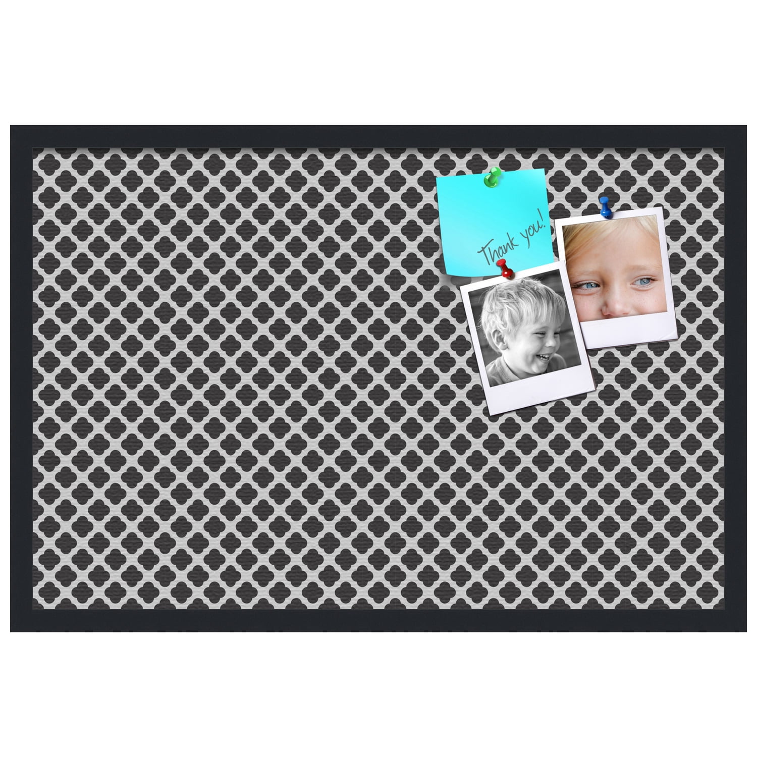 PinPix 30x20 Custom Cork Bulletin Board Black - White Clover Poster Board Has a Fabric Style Canvas Finish, Framed in Black - White Clover, by ArtToFrames (PinPix-121)
