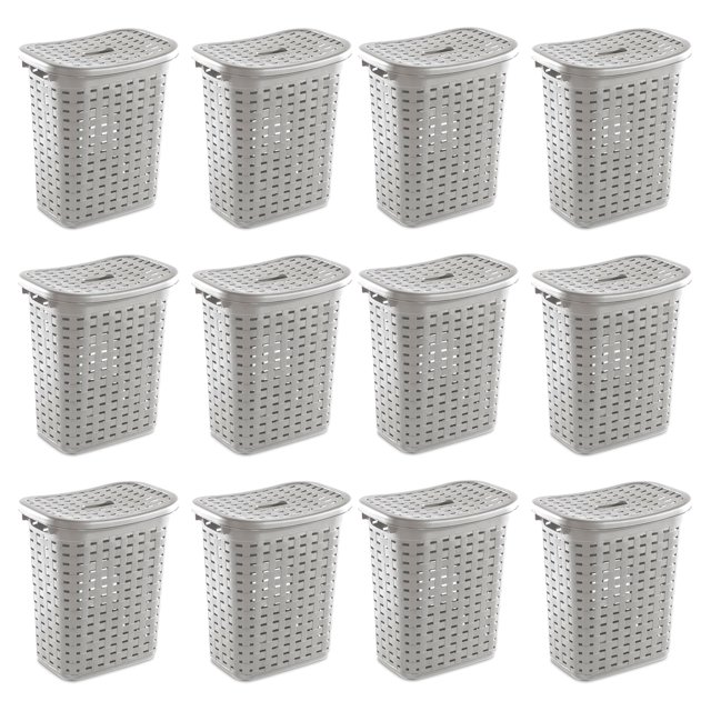 Sterilite Plastic Weave Laundry Hamper Slim Clothes Basket, Gray, 12-Pack