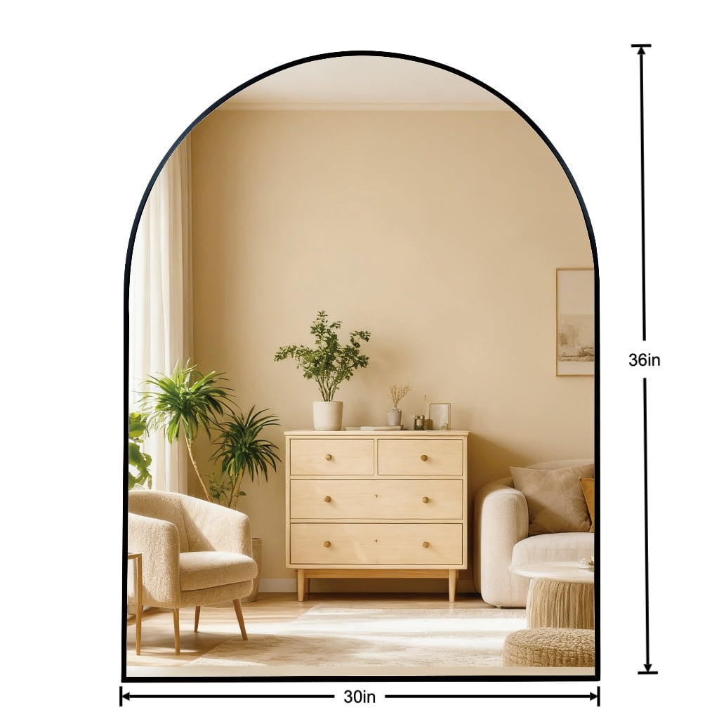 Arched Bathroom Mirror with Shatterproof Film, Black Metal Frame and Anti-Rust Aluminum Alloy, Easy to Install Wall Mirror for Bathroom, 30x36 Inch
