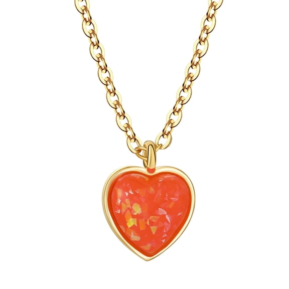 GOSFRY Gold Plated Heart Necklace for Women Single O-Chain Red Love Necklace Personalized Exquisite Colorful Heart Pendant Choker Special Occasions Graduation Daily Life Jewelry Gift
