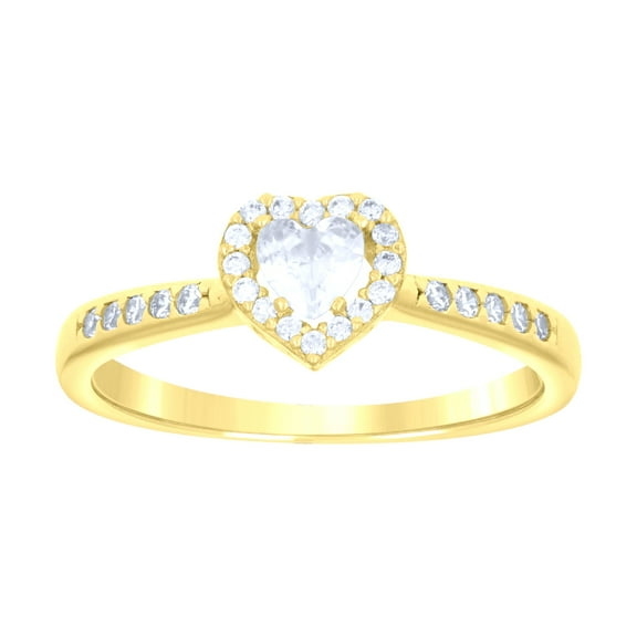 14k 14kt Yellow Gold Womens Heart Round Cubic-Zirconia Heart Ring