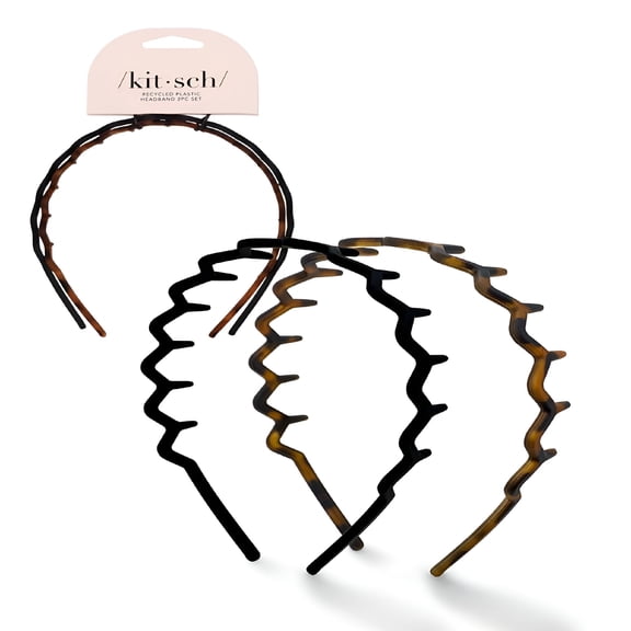 VANIDO Headbands - Recycled Plastic Hair Band for Men & Women | Classic 90s Headband & Hairband | Mens Headband | Wavy Headband with Teeth | Hair Headbands, 2pc (Black&Tort)