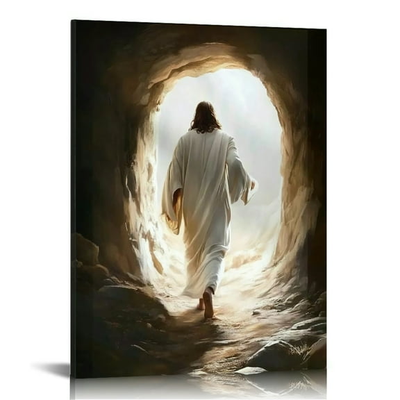 Jesus Christ Resurrected Wall Art Painting | Easter Canvas Wall Art, He is Risen, Jesus Alive Decor, Resurrection Jesus Leaving The Tomb for Church Home Bedroom living room Home Wall Decor Framed 