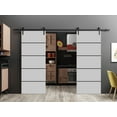 thumbnail image 3 of Sturdy Double Barn Door 72 x 80 inches with | Planum 0015 Grey Matte with Frosted Glass | 13FT Rail Hangers Heavy Set | Solid Panel Interior Doors, 3 of 6