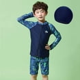 thumbnail image 2 of JAJAHO Boys Long Sleeve Swimsuits Rash Guard 3 Piece Bathing Suit Zip Front Top Knee Length Swim Trunks Swim Caps Water Sports Cozy Swimwear, 2 of 4