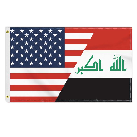 3×5 FT Iraq USA Flag, Large 150D America Iraqi Outdoor Banner,Double Side Printing Decor For Patio Garden With Brass Gromment