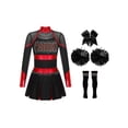 thumbnail image 1 of Yeahdor Tenues de Fête d'Halloween pour Filles, Robe de Cheerleading à Manches Longues et Chaussettes à Pompon Rouge&Noir 16, 1 of 5
