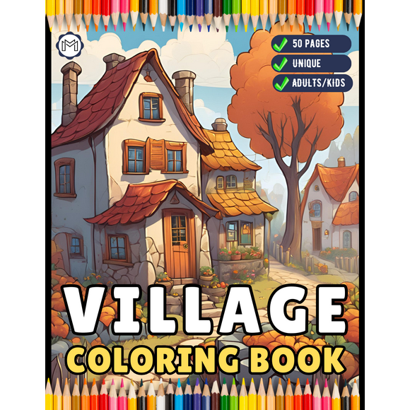Cozy Village Coloring Book Christmas Holiday Gift for Adults Kids Men Women Boys Girls Teens 50 Pages Fairy Village Coloring Activity Book