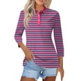 thumbnail image 2 of Gray Womens Blouses Womens Shirts Three Quarter Length Summer Striped Print Tops Collared Button Down T Shirts Breathable Trendy Tunic Tops Ladies Tops and Blouses, 2 of 5