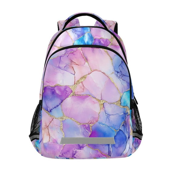 FORMRS Unisex Backpack Elementary School Travel Bookbag with Reflective Stripes, Pastel Pink Marble Pattern
