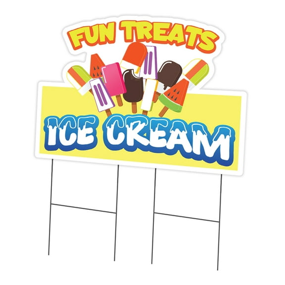 Fun Treats Ice Cream 24" x 36" Yard Sign & Stake | Advertise Your Business | Stake Included Image On Front Only | Made in The USA
