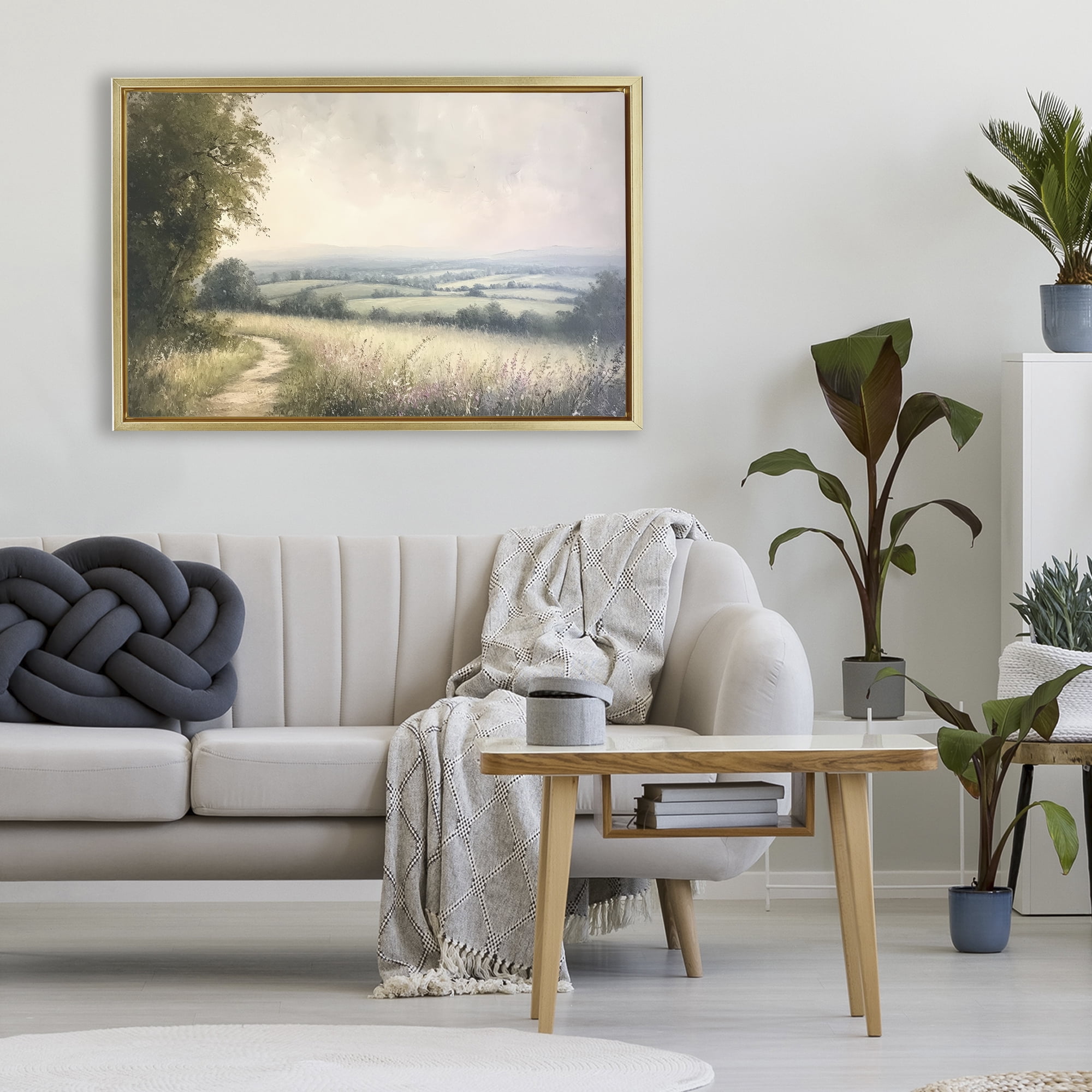 Stupell Industries Rolling Farmlands in Distance Gold Framed Floater Canvas Wall Art, design by Petal Prints Design