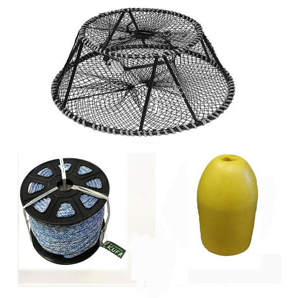 Vinyl Coated Tower Style Prawn Trap(30x20x12H,Stretched Mesh:1-1/8),  1/4 x 400' Non-Lead Sinking Rope & 11“ Bullet Folat Combo 