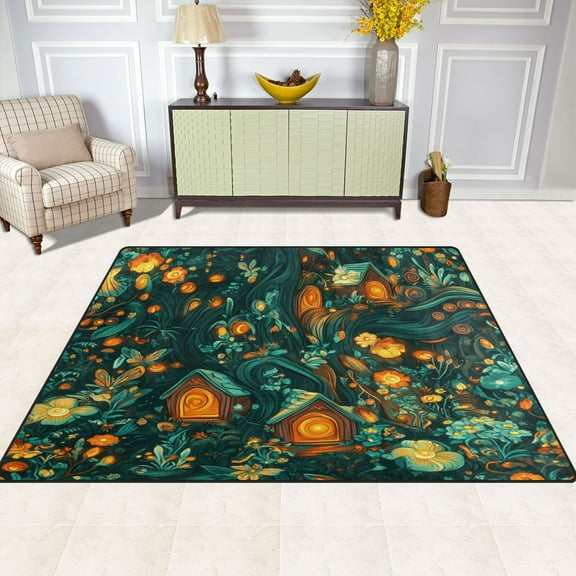 Enchanted Forest 63''x48'' Plush Memory Foam Bath Mat, Soft, Absorbent, Non Slip, Durable