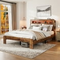 thumbnail image 2 of Miniyam Queen Size Platform Bed with Storage Headboard, USB Ports, Outlets for Adult, Brown, 2 of 7