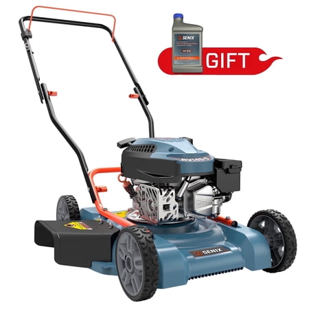 Condition photo showing Good Condition for senix gas lawn mower  18in cutting blade / 19in cutting deck  144cc 4-cycle engine push mower with side discharge