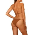 thumbnail image 3 of INSPIRE CHIC Women's Halter Tie Side Bikini Sets, 2 Piece Low Waist Triangle Bottom Basic Swimsuits Bathing Suit X-Small Brown, 3 of 5