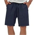 thumbnail image 1 of JUNWELL BLVB Cotton Linen Shorts for Men Casual Solid Color Drawstring Elastic Waist Summer Beach Shorts with Pockets, 1 of 9