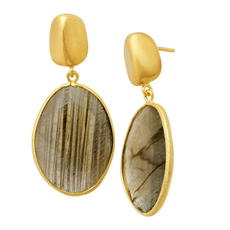 Piara 24 ct Natural Labradorite Drop Earrings in 18kt Gold-Plated Sterling Silver