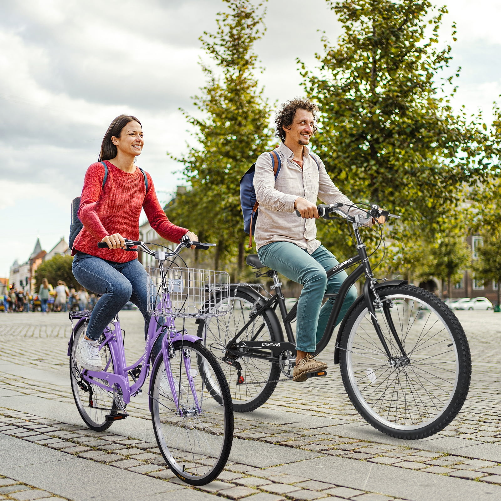 Ktaxon 26" Womens Bike, 7 Speed Beach Cruiser Bike for Adults Women with Basket & Rack, Step Through City Bikes, Purple