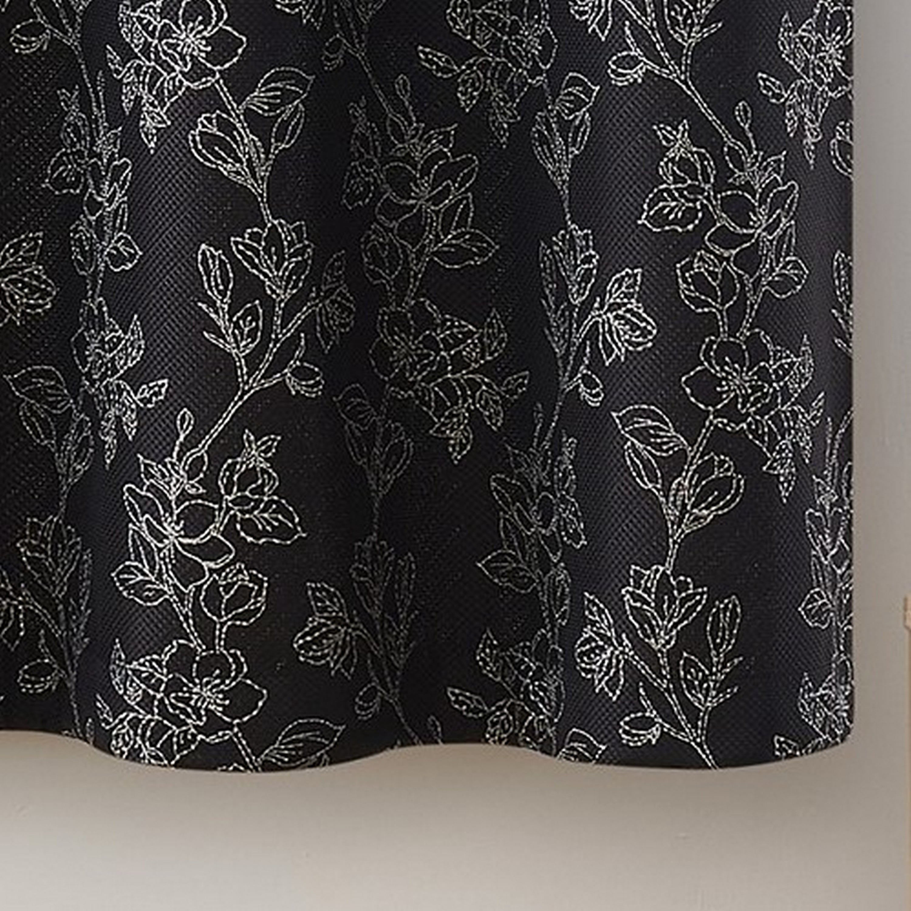VCNY Home Carmen 2-Piece Black Floral Rod Pocket Light-Filtering Curtain Panel Set, 38" x 63"