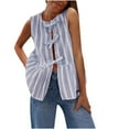 thumbnail image 2 of YHAJDS Womens Sleeveless Sweater Vest Stripe Print Shirt Cardigan Ruffle Hem Round Neck Casual Layering Top, 2 of 3