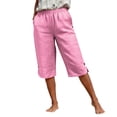 thumbnail image 4 of Axiiglly Shorts for Women Cotton Linen Stretch High Waisted Bermuda 2 Pockeets Shorts Boho Vacation Knee Length Capris Shorts, S-3XL, 4 of 9