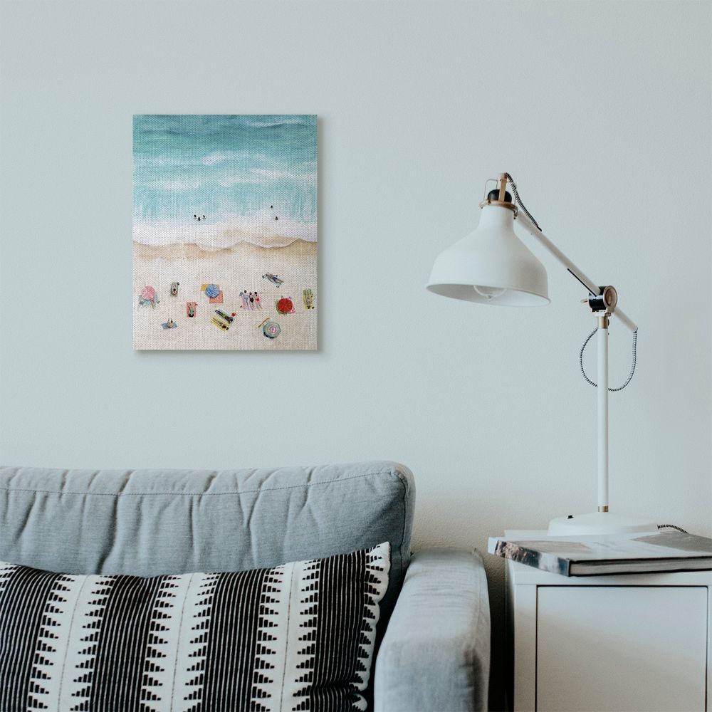 Stupell Industries Beach Family Coast Ocean Blue Watercolor Painting Canvas Wall Art by Grace Popp