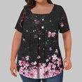 thumbnail image 2 of JURANMO Womens Oversized Tshirts 2025 Summer Plus Size Tops Short Sleeve Front Pleated Square Neck Shirts Boho Floral Print Blouses Black L Clearance Sales Today Women, 2 of 5