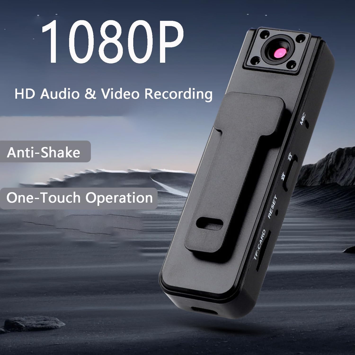 Ultra HD 2-in-1 Sports Video & Audio Recorder with Anti-Shake, Night Vision Mini Sport Camera, Pocket Clip-On Vlog Recorder with Wide-Angle 180° Rotatable Lens (2PC)