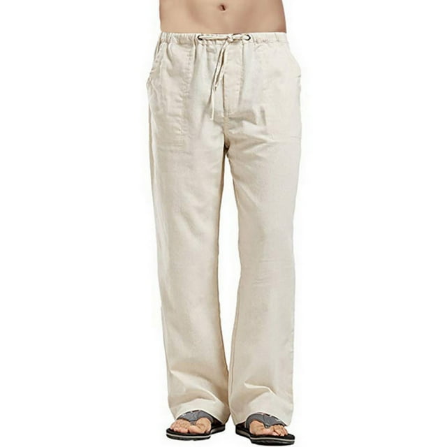 Pantalones de lino y algodón para hombre, pantalones deportivos holgados e informales