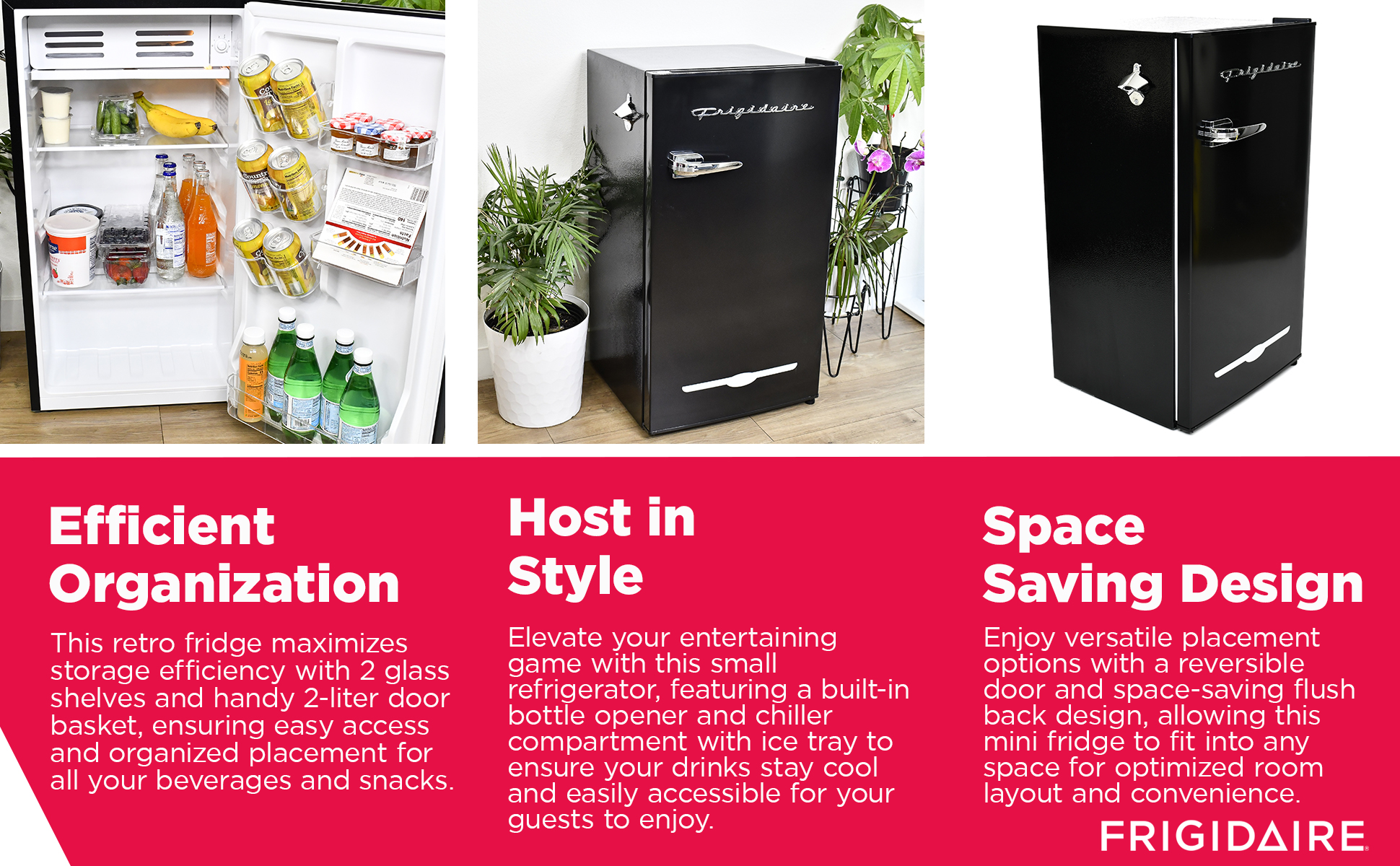 Frigidaire 3.2 Cu. ft. Retro Compact Refrigerator with Side Bottle Opener EFR376, Black