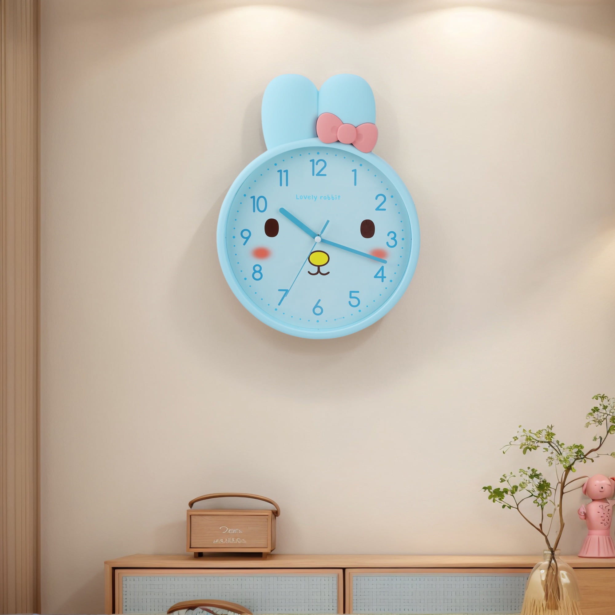 Unique Bargains 1pc Cute Bunny Face 3D Rabbit Wall Clock 13" x 10" x 1.5" Blue