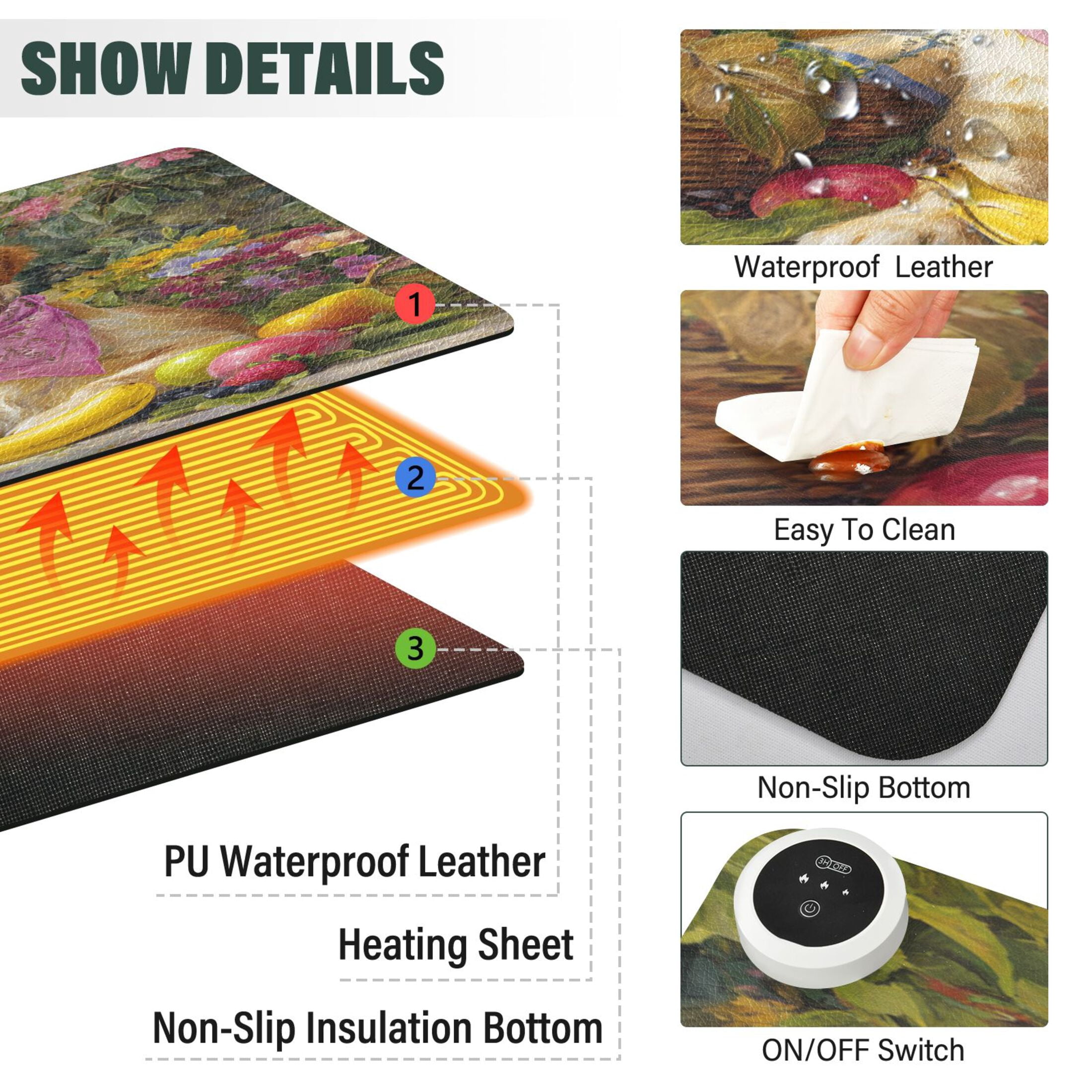 Large Heated Desk Mat Mouse Pad 31.5"x13"PU Leather Graphene Heating Desk Warmer with 3 Temperature Settings 110V US Plug Non-Slip Warm Pad for Home, Office, and Gaming Golden Retriever with Scarf