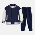 thumbnail image 2 of yocbz Toddler Baby Boy Clothes Long Sleeve Hooded Pullover Colorblock Sweatshirt + Pants 2Pcs Outfits Set Dark Blue,4-5 Years, 2 of 5