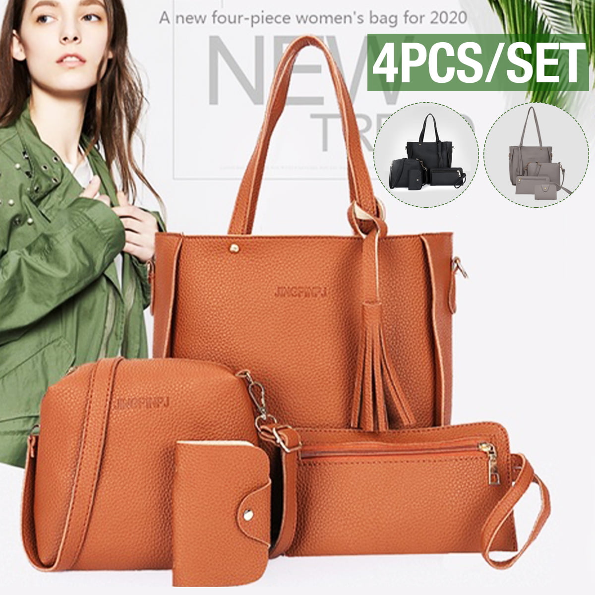 4pcs/set Women Ladies Leather Handbag Shoulder Tote Purse Satchel Messenger Bag 