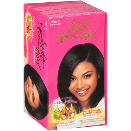 Soft & Beautiful Regular No-Lye Conditioning Relaxer Kit - Relaxed Hair. Coconut, Olive, and Argan Oil.