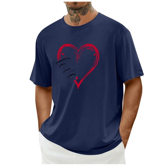 COSFO Funny Mens Big And Tall Shirts Crewneck Cotton Valentine's Day Short Sleeve Tops Regular Fit Pullover Vacation Graphic Tees