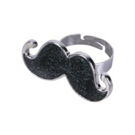 Black Silver Hipster Trendy Costume Moustache Shiny Sparkle Bling Ring