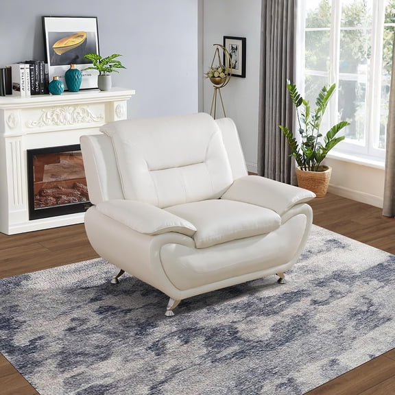 3 Piece Leather Living Room Sofa Set, Modern Sectional Sofa Couches with Sturdy Legs, Living Room Furniture Set for Living Rooms, Offices, and Lounges, White