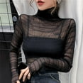 thumbnail image 2 of Women's Long Sleeve Sexy T-Shirt Turtleneck Slim Perspective Sheer Mesh Tops T Shirt Blouse Clubwear,Black, 2 of 6