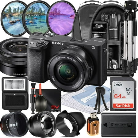 Sony A6400 Mirrorless Camera with 16-50mm Lens + SanDisk 64GB Memory Card + Backpack + SV Premium Accessory Bundle (International Model)