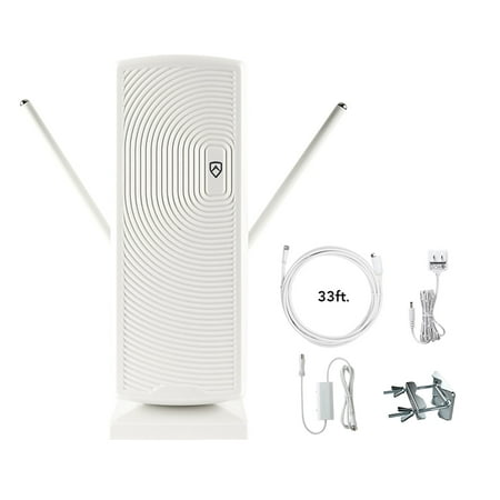 Antop Antenna AT-405BV “Mini Tower” Flat-Panel Smart pass Amplified Indoor/Outdoor HDTV Antenna, White