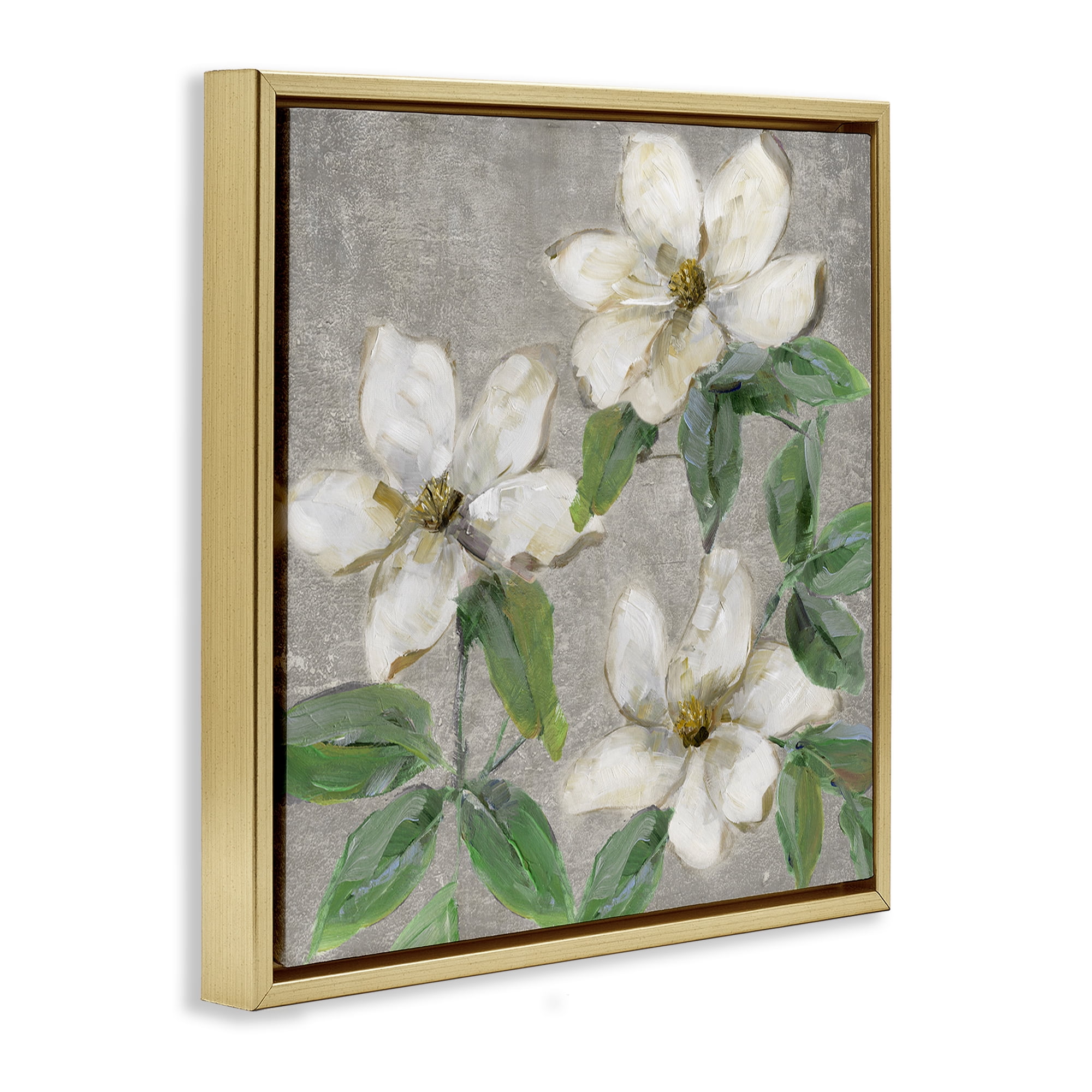 Stupell Industries Ivory Magnolia Trio Gold Framed Floater Canvas Wall Art, design by Sally Swatland