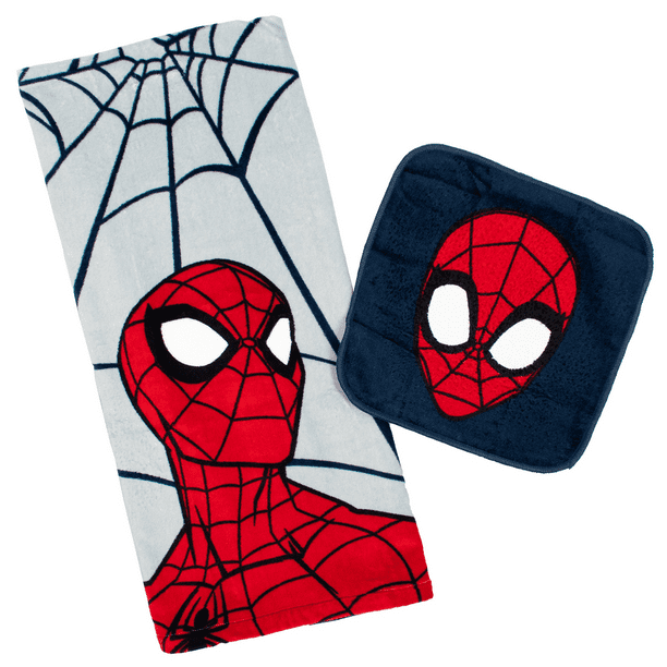 Spider-Man Kids 2-Piece Bath Towel and Wash Cloth Set, Cotton, Red, Marvel  