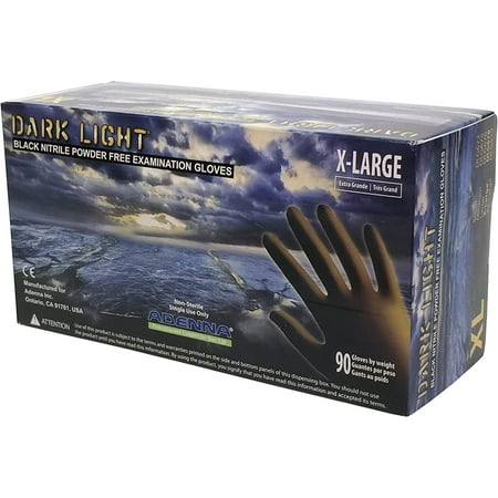 

Adenna DLG678 Dark Light 9 mil Nitrile Powder Free Exam Gloves (Black X-Large) Box of 90